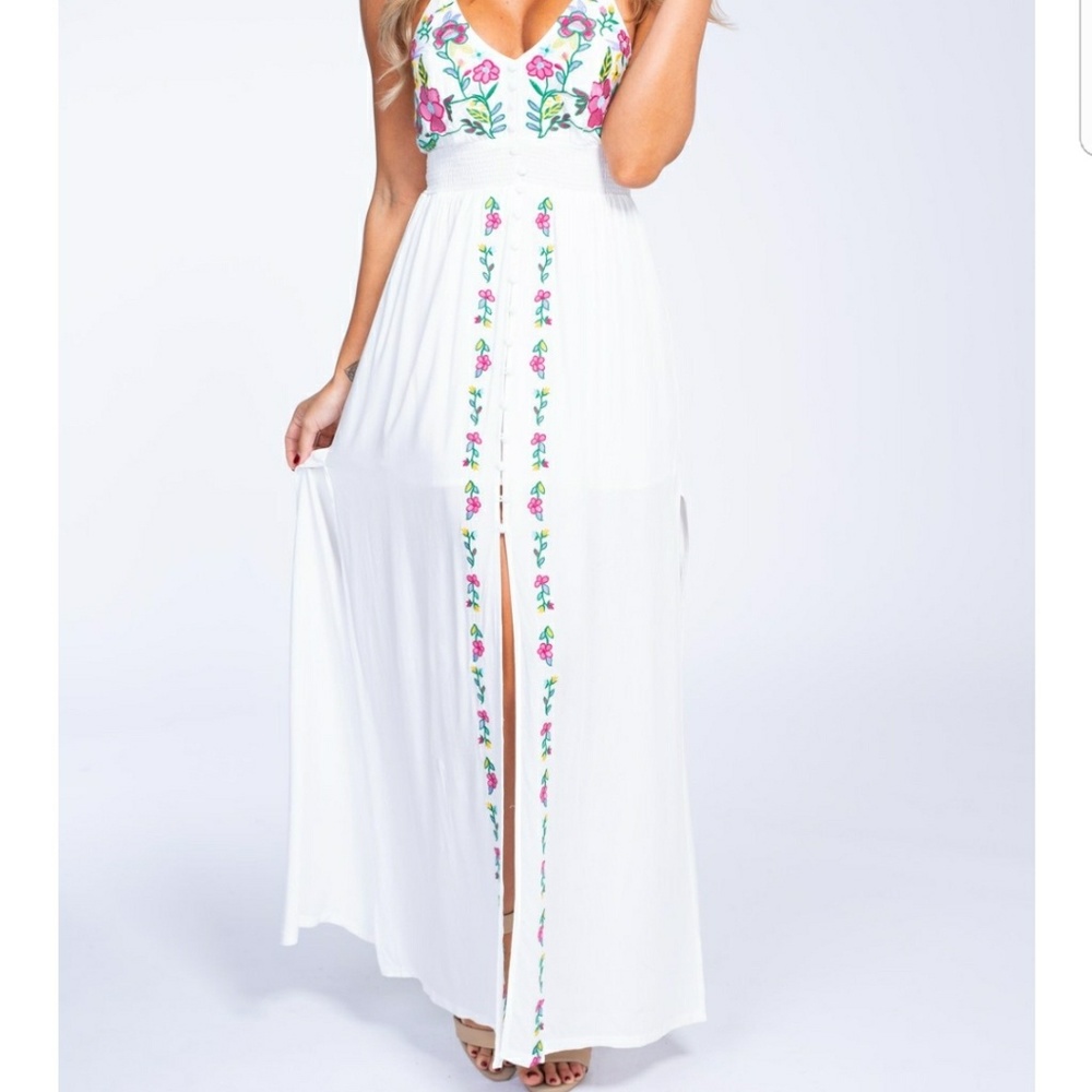 Embroidered garden maxi dress